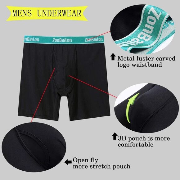 Zonbailon Mens Boxer Briefs W/Fly Bamboo Breathable TAGLESS Underwear PK/4 3XL - Picture 4 of 6